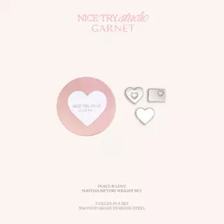 nice try studio x garnet — Peace & Love Matcha Sifting Weight Set ลูกร่อนมัทฉะลายหัวใจ เซต 3 ชิ้น พร้อมกล่องเก็บสีชมพู