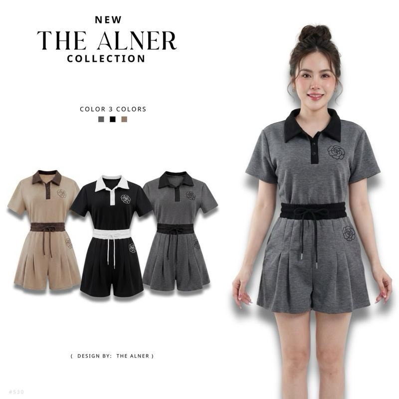 Thealner-AN776 (เซตเสื้อคอปกปักดอกคามิเลียกางเกงขายาว)