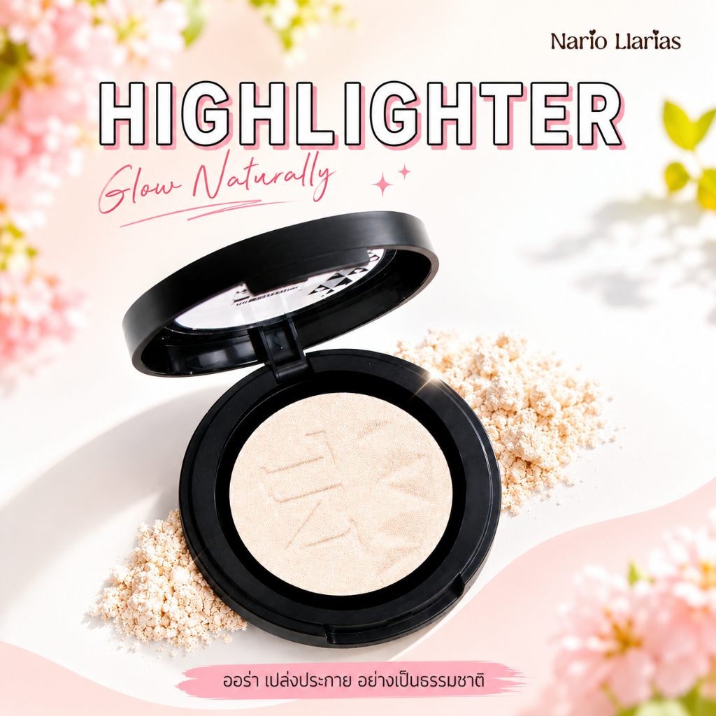 Nario Llarias - ไฮไลท์ ชิมเมอร์ สีขาวประกายมุก #01 Snowing Crystal Highlighter ขนาด 3.9 กรัม