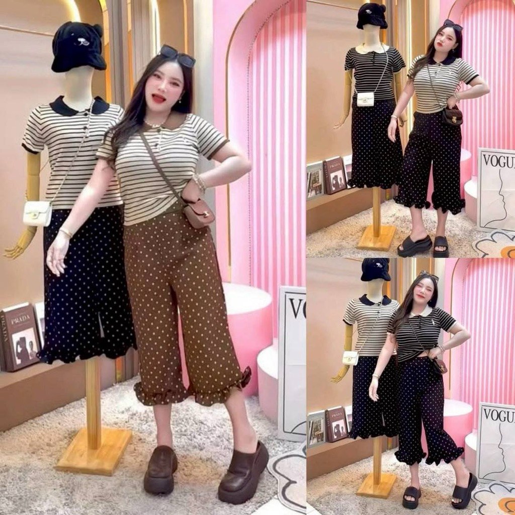 ❣️SETไหมพรมกระต่าย+กางเกงจุด 5ส่วน(ก1+อ6)❣️#สาวอวบ