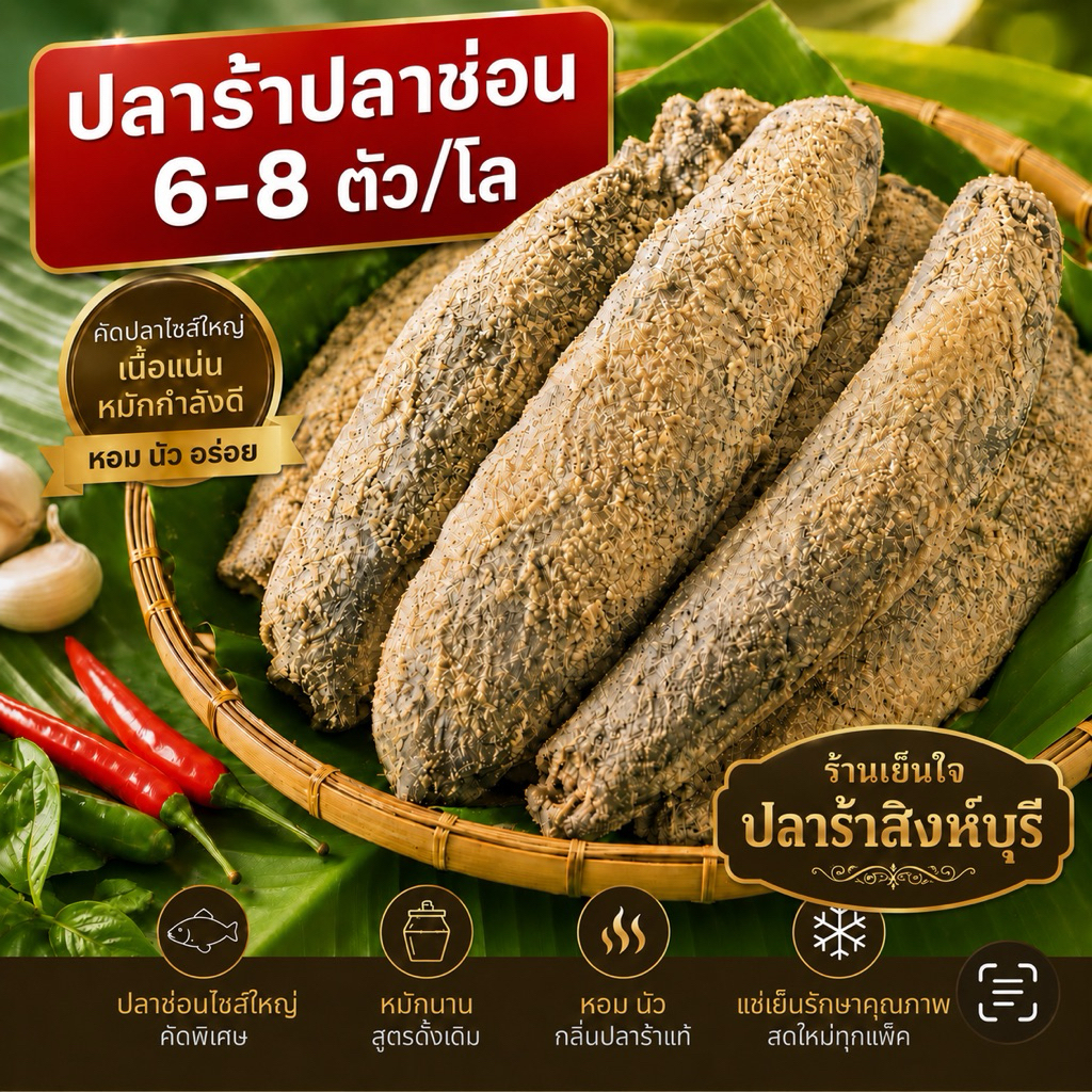ปลาร้าปลาช่อนสิงห์บุรี บรรจุ 1 กก. (6-8 ตัว) สำหรับทอด หลน หอมข้าวคั่ว อร่อย ไม่เค็ม ใหม่ สะอาด มีหน้าร้าน พร้อมส่ง