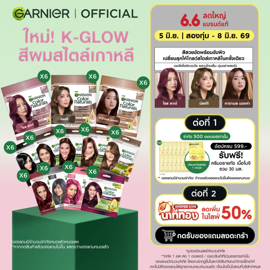 [ลดแหลก!เพียงชิ้นละ43.-ในไลฟ์] การ์นิเย่ คัลเลอร์ แนทเชอรัลส์ x6 | Garnier Color Naturals x6 (สีผม,ย้อมผม,Garnier Hair C