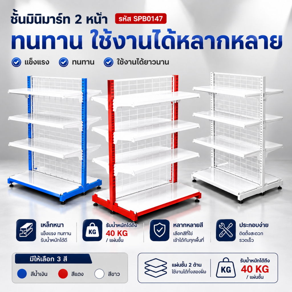 SPBSHELF ชั้นวางสินค้ามินิมาร์ท SPB 8 ชั้นรวมฐาน 2 ชั้น 2 หน้า (ส่งฟรี)