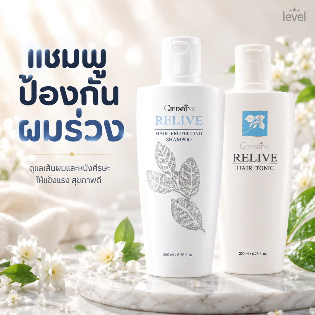 แชมพู แชมพูป้องกันผมร่วง กิฟฟารีน รีไลฟ์ แฮร์ โปรเทคติ้ง Relive Hair shampoo and Hair tonic
