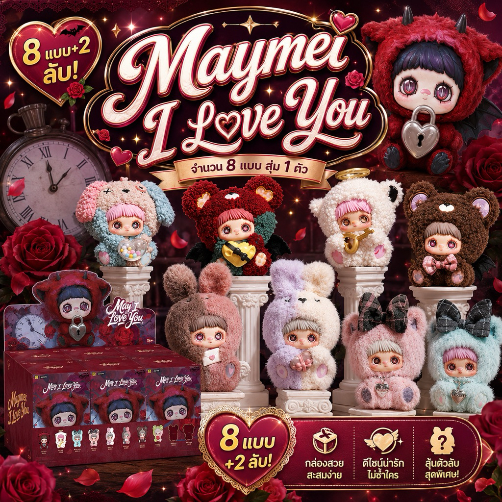 [พร้อมส่ง] ยกบล็อกกล่องสุ่ม Maymei I Love You Series Blind Box พวงกุญแจตุ๊กตา 8 จุ่ม