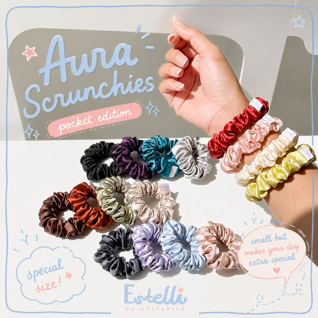 ยางรัดผมผ้าไหมมัลเบอร์รี่ Collaboration atlizsilk x Estelli silk aura scrunchies รุ่น Pocket size (กลาง)