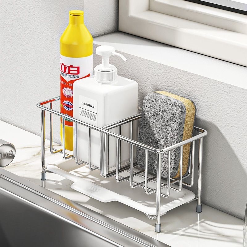 【fourseasonsbeauty8】ที่วางฟองน้ำซิงค์ล้างจาน เก็บฟองน้ำ วัสดุสแตนเลส มีฐานรองน้ำ 304 stainless steel kitchen rack