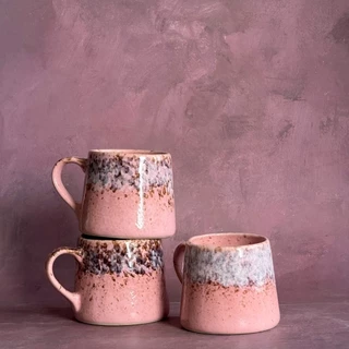 แก้วเซรามิค แก้วสีชมพูเอฟเฟค ความจุ 450 ml Mug Ceramic เข้าไมโครเวฟได้ - AT1CERAMIC