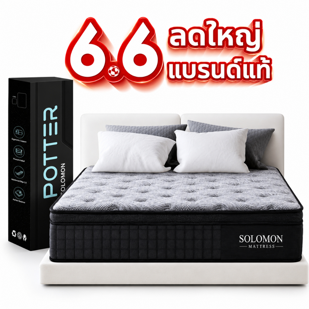 6.6 ที่นอนพ็อกเก็ตสปริง รุ่น POTTER หนา 12 นิ้ว รับประกัน 10 ปี