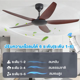 GOGEOUS พัดลมเพดาน 52 นิ้ว พร้อมรีโมทคอนโทรล ไม่มีไฟ 6 ความเร็ว 5 ใบพัด ลมแรงพิเศษ สำหรับระเบียง ห้องนอน และห้องนั่งเล่น