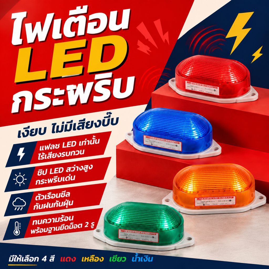 【สามารถออกใบเสร็จได้】ไฟเตือนกระพริบ 220V ไม่มีเสียง ใช้ชิปLEDคุณภาพสูง กระพริบแสงสว่างชัดเจน กันน้ำกันฝุ่น ติดตั้งรวดเร็