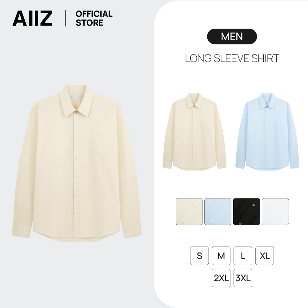 AIIZ (เอ ทู แซด) - AIIZ เสื้อเชิ้ตผู้ชายแขนยาวสีพื้น AIIZ Men's Long Sleeve Shirt