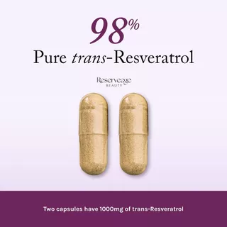 Reserveage Beauty Resveratrol 1000 mg (4-Hour Sustained Release) } 60 Veggie Capsules | Vegan (No.4063)