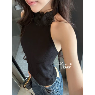 Vivienne เสื้อคล้องคอแบบผูก ประดับดอกไม้🌸