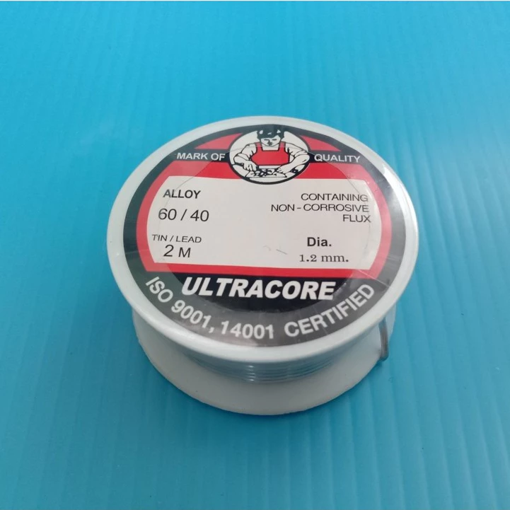 ตะกั่วบัดกรี 1.2 มม. 2 ม. ตรา Ultracore จำนวน 1 ม้วน ใช้สำหรับงานบัดกรีแผงวงจรอิเล็กทรอนิกส์ทั่วไป