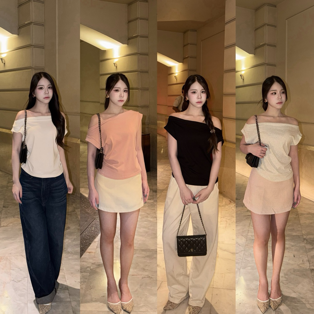 Serlyn | Luna top ปาดไหล่แขนสั้นจีบเอว