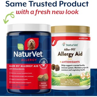 พร้อมส่ง แพคเกจใหม่ Naturvet Aller-911 Allergy Aid Dog 180 เม็ด อาหารเสริมภูมิสุนัข ฟื้นฟูผิวหนังและขน