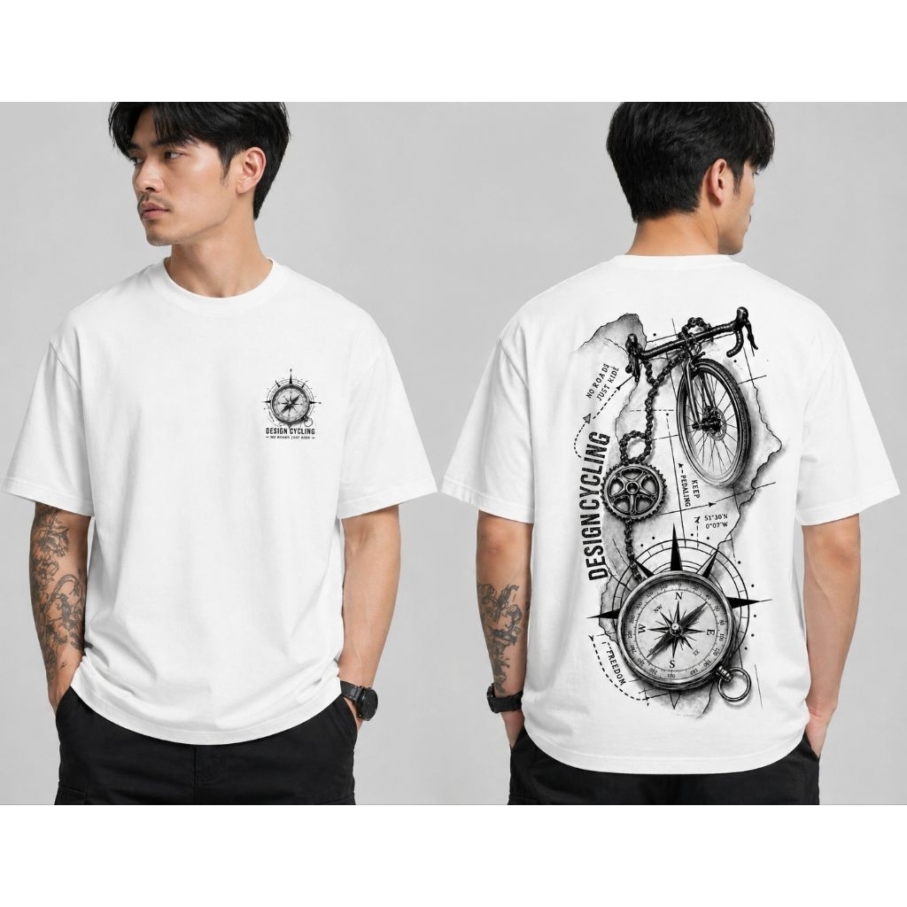 T-shirt เสื้อยืดผู้ชาย ผู้หญิง ลายจักรยาน สีขาว สีดำ designcycling