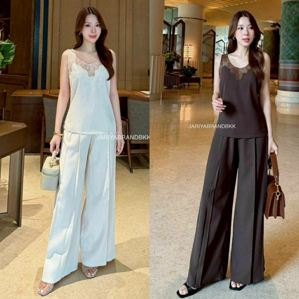 (S-XL)   Jariya  📣พร้อมส่งเซ็ทเสื้อสูทแขนสั้น+เข็มกลัด+กางเกงขายาวทรงสวยเนื้อผ้าดี