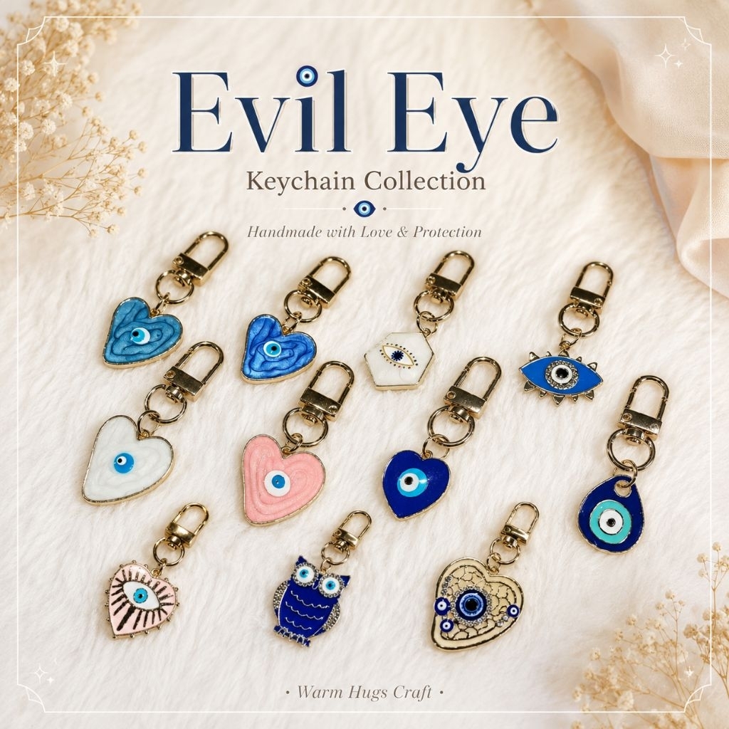 Keychain >> EVIL EYE 🧿 พวงกุญแจ ที่ห้อยมือถือ ที่ห้อยโทรศัพท์ | เครื่องราง ปกป้อง Hamsa Wicca Clover | ของขวัญปัจฉิม