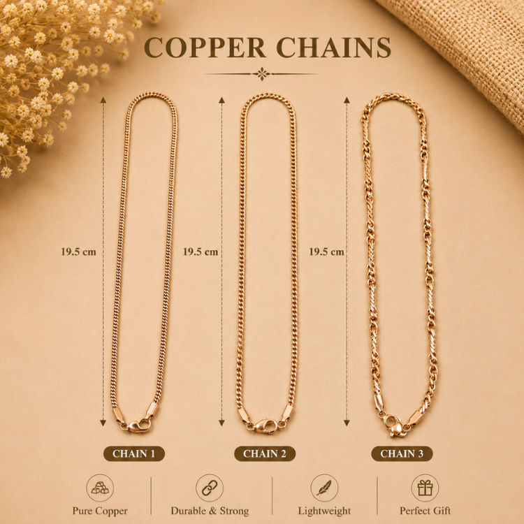 สร้อยคอทองแดงแท้ 100% 3 ลาย ความยาว 19.5 ซม. Copper Chain Necklace สร้อยทองแดง พร้อมตะขอ