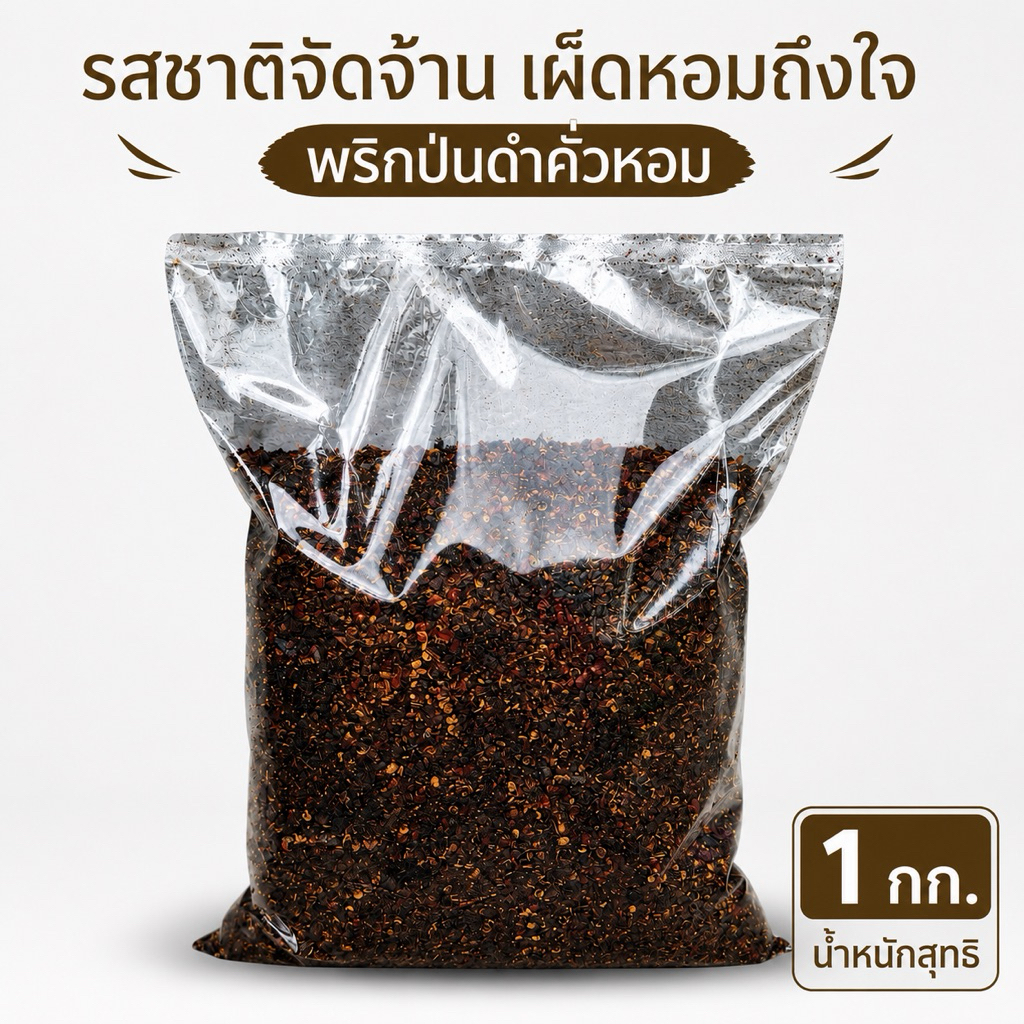 พริกป่นก๋วยเตี๋ยวเรือ คั่วดำเตาฟืน เผ็ดมาก หอมคั่วใหม่ พริกมังกรพ่นไฟ 1kg(ไม่ติดสติกเกอร์)