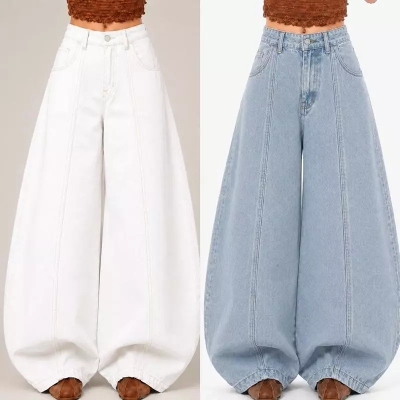JINJEANS-(XS-9XL) รวมสีรุ่นมินิบอลลูนกางเกงยีนส์ทรงหลวม ขากว้างมาก ขาใหญ่สะโพกใหญ่ ใส่สบาย baggy barrel บอลลูน
