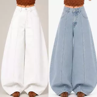 JINJEANS-(XS-9XL) รวมสีรุ่นมินิบอลลูนกางเกงยีนส์ทรงหลวม ขากว้างมาก ขาใหญ่สะโพกใหญ่ ใส่สบาย baggy barrel บอลลูน