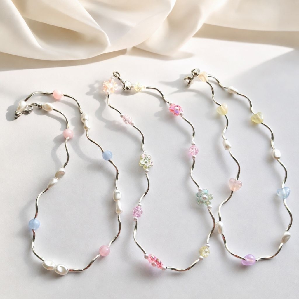 🎀สร้อยคอแฮนด์เมด ลูกปัดพาสเทล ไข่มุก สไตล์เกาหลี Minimal Y2K Handmade Necklace ✨