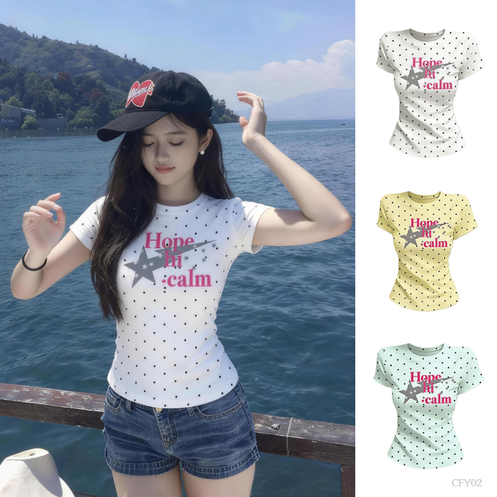 【พร้อมส่ง】เสื้อลายจุดสไตล์ US วินเทจ ทรงคอกลม ใส่แล้วผอม/ขาว ผ้านิ่ม ถ่ายรูป