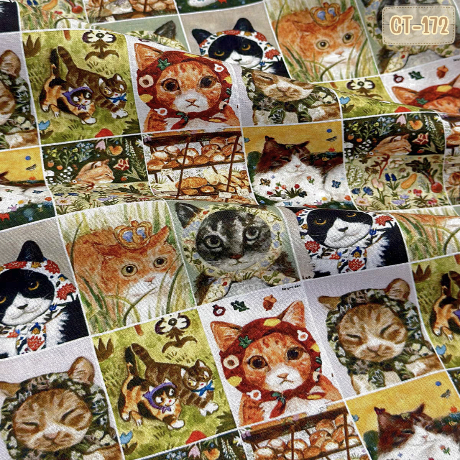[พร้อมส่ง] ผ้าคอตตอน100 ลายตารางแมว ผ้าโพกผมวินเทจ เอิร์ธโทน ผ้าพิมพ์ลาย ผ้าเมตร ผ้าทำงานควิลท์ แพตช์เวิร์ค #Patchwork