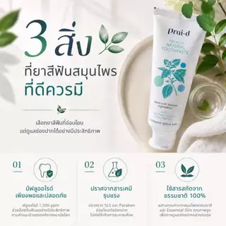 Nature Touch - PRAI-D Toothpaste 100 g.ยาสีฟันสมุนไพร,ใช้เท่าเมล็ดถั่วเขียว,มีฟลูออไรด์,ปากสะอาดสดชื่นตั้งแต่ตื่นจนหลับ
