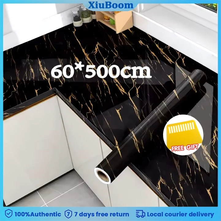 500cm.ห้องครัววอลล์เปเปอร์สติกเกอร์กาวอลูมิเนียมฟอยล์น้ํามันกันน้ําสติกเกอร์สําหรับเคาน์เตอร์ลิ้นชักตู้ชั้นวางของ Line
