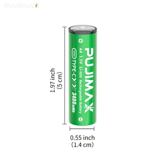 COD พร้อมส่ง ส่งฟรี ถ่านชาร์จ Li-ion AA 1.5V 3400mWh ชาร์จได้ Type-C ใช้กับไมค์กล้องไฟฉาย PUJIMAX