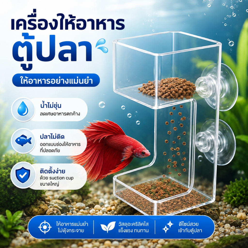 ที่ให้อาหารปลาในตู้ปลา สำหรับปลาตัวเล็ก อุปกรณ์ป้อนอาหารปลา แหวนให้อาหารปลา ป้องกันอาหารลอยกระจาย วงให้อาหารจมลง อะคริลิ