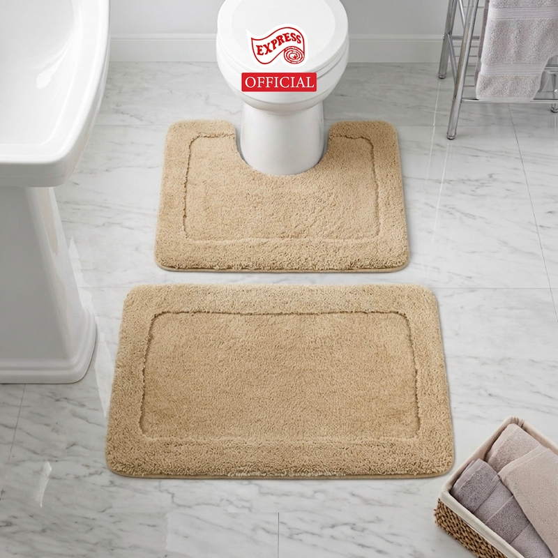 EXPRESS CARPET พรมห้องน้ำ2ชิ้น 45x70cm+ตัวU50x60cm พรมเช็ดเท้าหนานุ่ม พรมชักโครก มีกันลื่น ซักได้