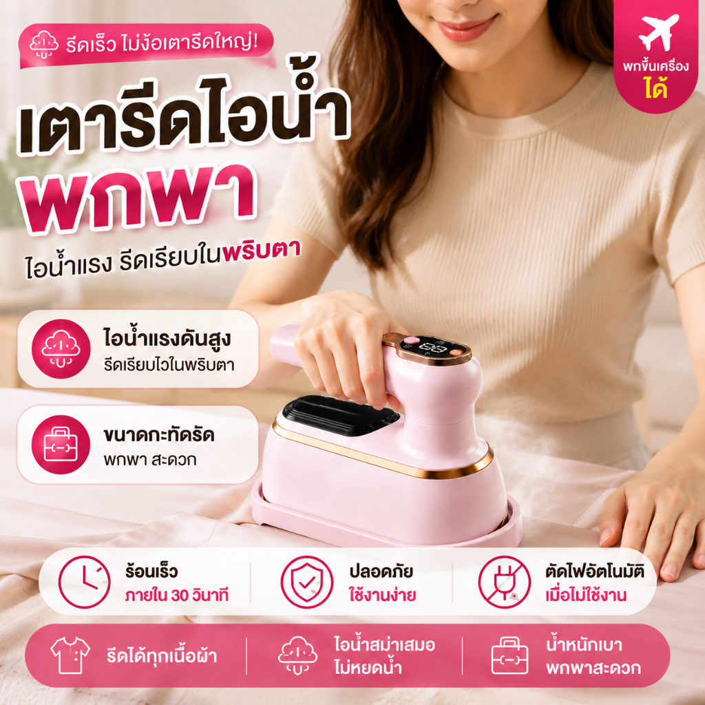 🔥 เตารีดไอน้ำ 1200W รีดเร็ว รีดเรียบทุกเนื้อผ้า พกพาสะดวก