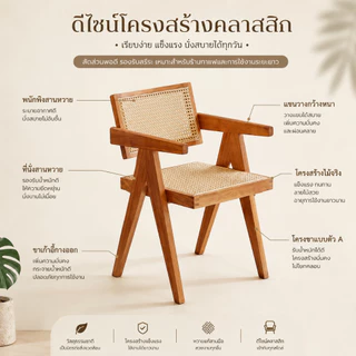 🔥 เก้าอี้คาเฟ่ไม้เนื้อแข็ง เท้าแขนมีพนักพิง สำหรับร้านกาแฟและห้องทานอาหาร