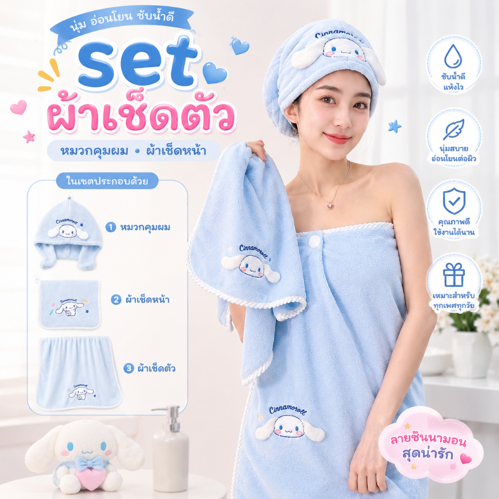 Goooddream P12 ผ้าขนหนูอาบน้ํา ผ้าเช็ดหน้า หมวกผ้าคลุมผมแห้งเร็ว Hair towel แบบนิ่ม ดูดซับน้ําได้ดี สําหรับห้องน้ํา