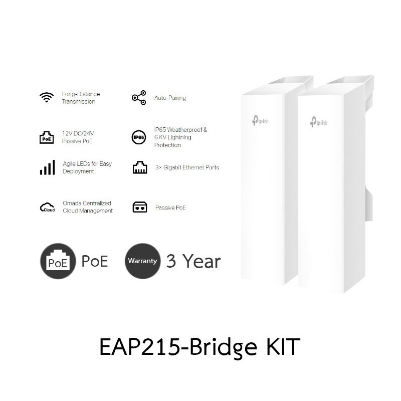 TP-LINK EAP215 BRIDGE KIT Omada 5GHz 867Mbps Long-Range Indoor/Outdoor Wireless Bridge