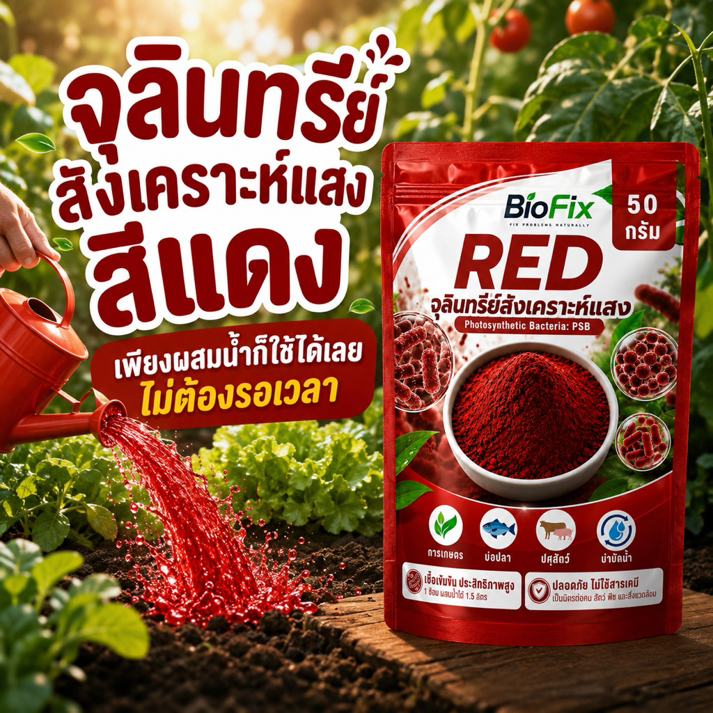 BioFix RED จุลินทรีย์สังเคราะห์แสงสีแดง PSB 1 ซองผสมน้ำได้ 25 ขวดใหญ่ เร่งราก บำรุงพืช พร้อมใช้ 50g.