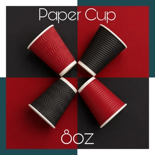 แก้วกาแฟร้อน Double Wall 2ชั้น พร้อมฝา 8oz แพ็ค25ใบ โทน ดำ แดง