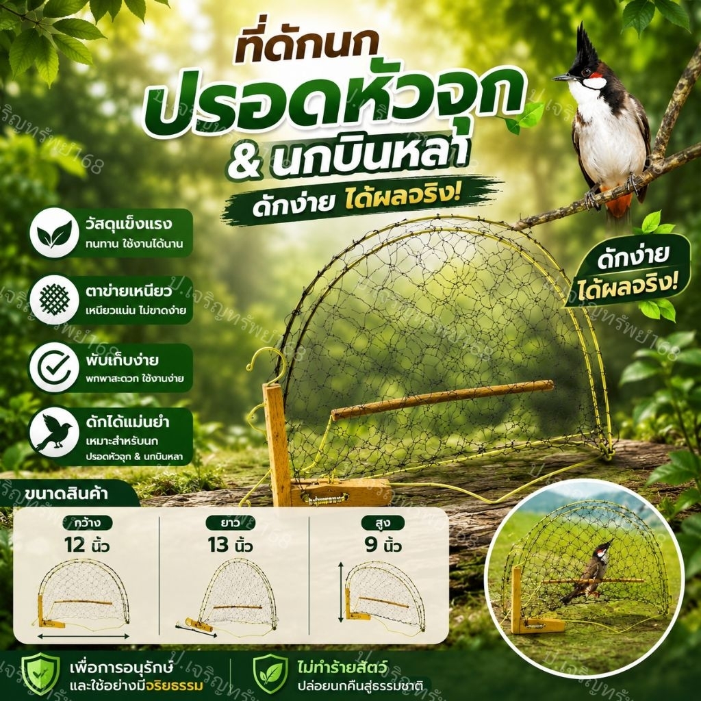 ที่ดักนกปรอดหัวจุก นกบินหลา แบบผีเสื้อ แบบแขวนข้างกรง ใช้งานง่าย