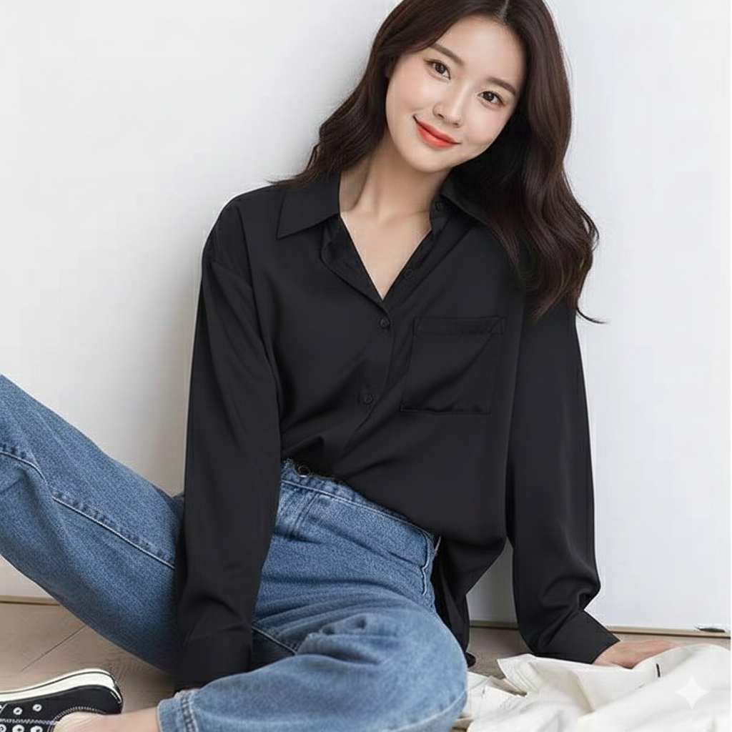 เสื้อเชิ๊ตผู้หญิงแขนยาว Remember shirt สีพื้น ดำ & ริ้ว เนื้อผ้า cotton 100% by Minimal Club