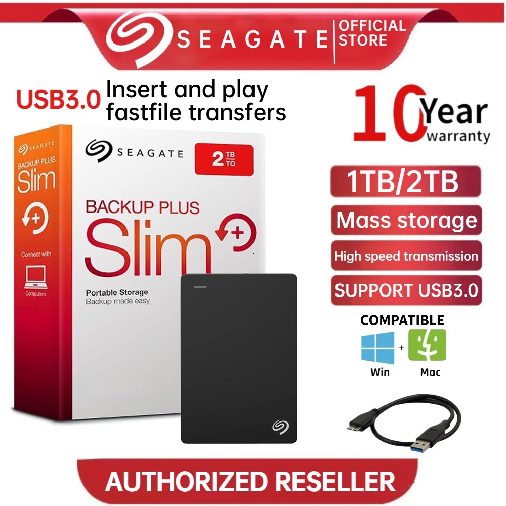 【รับประกัน 10ปี】 Seagate Harddisk Eksternal ฮาร์ดดิสก์ภายนอกแบบพกพา 1TB/2TB ฮาร์ดไดรฟ์ภายนอก USB 3.0 Slim
