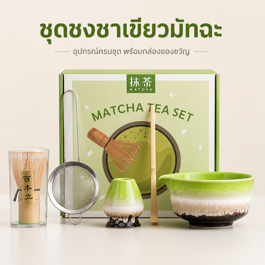 ชุดชงชาเขียวมัทฉะญี่ปุ่น 5 ชิ้น ลายมิกกี้สุดน่ารัก ครบชุด ใช้ง่าย เหมาะสำหรับคนรักชา🍵