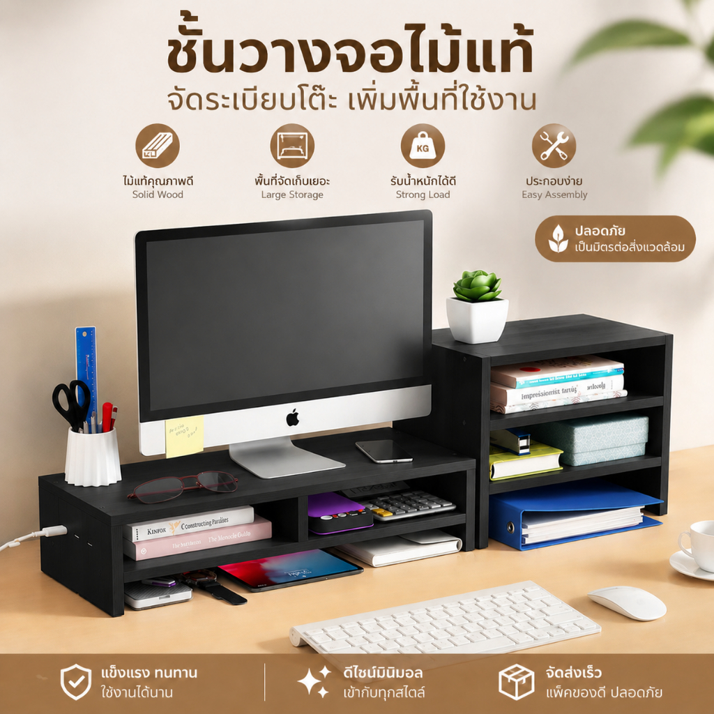 ชั้นวางจอคอม ขาตั้งจอคอม พร้อมที่เก็บคีย์บอร์ด จัดระเบียบเดสก์ท็อป เพิ่มความสูงของจอมอ