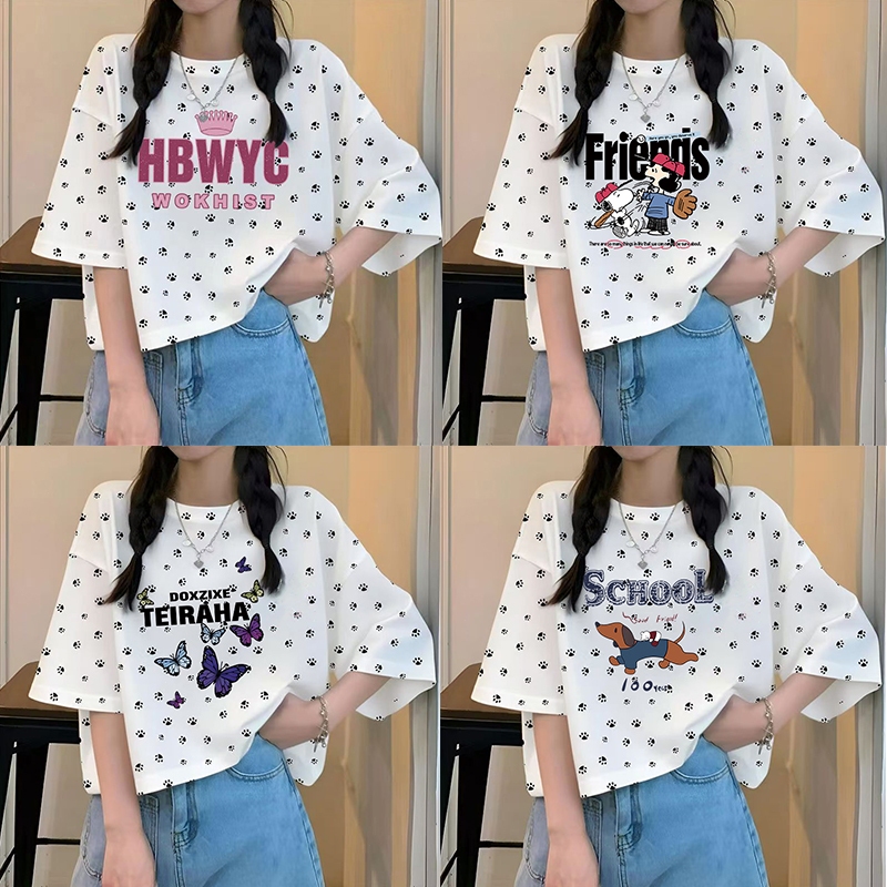 เสื้อครอปสาวอวบน่ารักๆ oversize เสื้อผ้าคนอ้วนไซส์ใหญ่ 40-90กิโลกรัมสวยๆ เสื้อยืดลายการ์ตูนแขนสั้นผู้หญิงแฟชั่นมาใหม่
