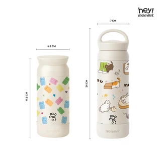 [รวมทรง] Moment แก้วเก็บความเย็น SUS316+เซรามิก รุ่น POP CUTE COLLECTION (สีครีม) ลายน่ารักสไตล์เกาหลี สีครีมละมุน