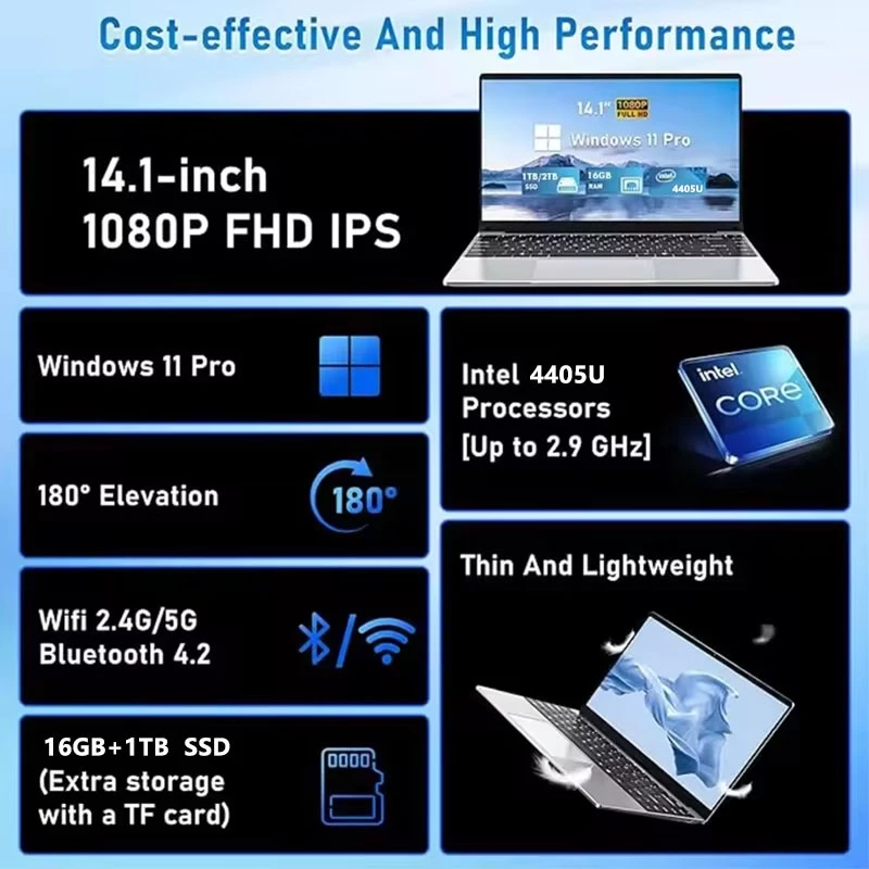 แล็ปท็อปใหม่เอี่ยม 14.1 inch แล็ปท็อป 16GB 1TB SSD Intel 4405U gaming laptop Windows 11 Pro Notebook thumbnail 3